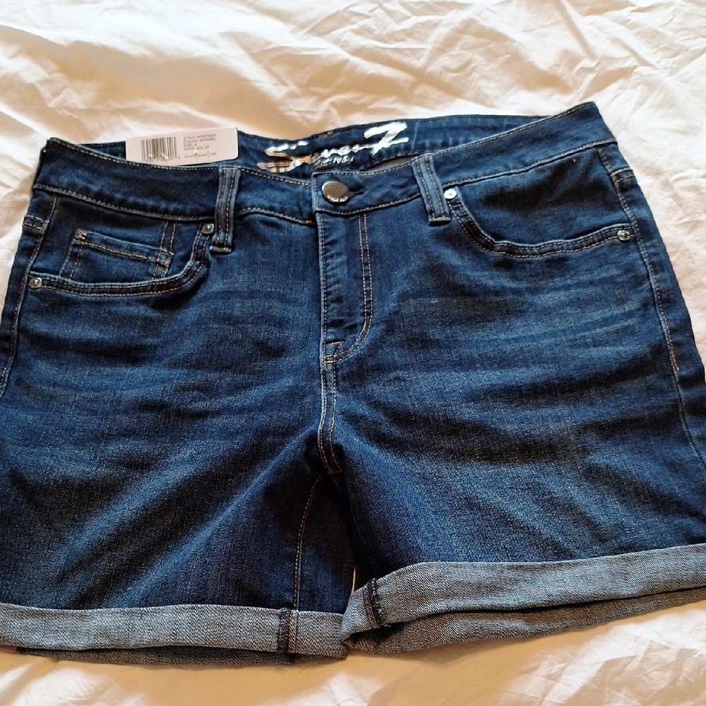 Seven7 Blue Jean Shorts with Rolled Hem and Stretch